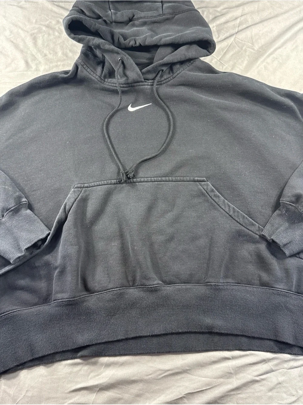 Nike women’s cropped oversized Black Hoodie with White Swoosh Logo